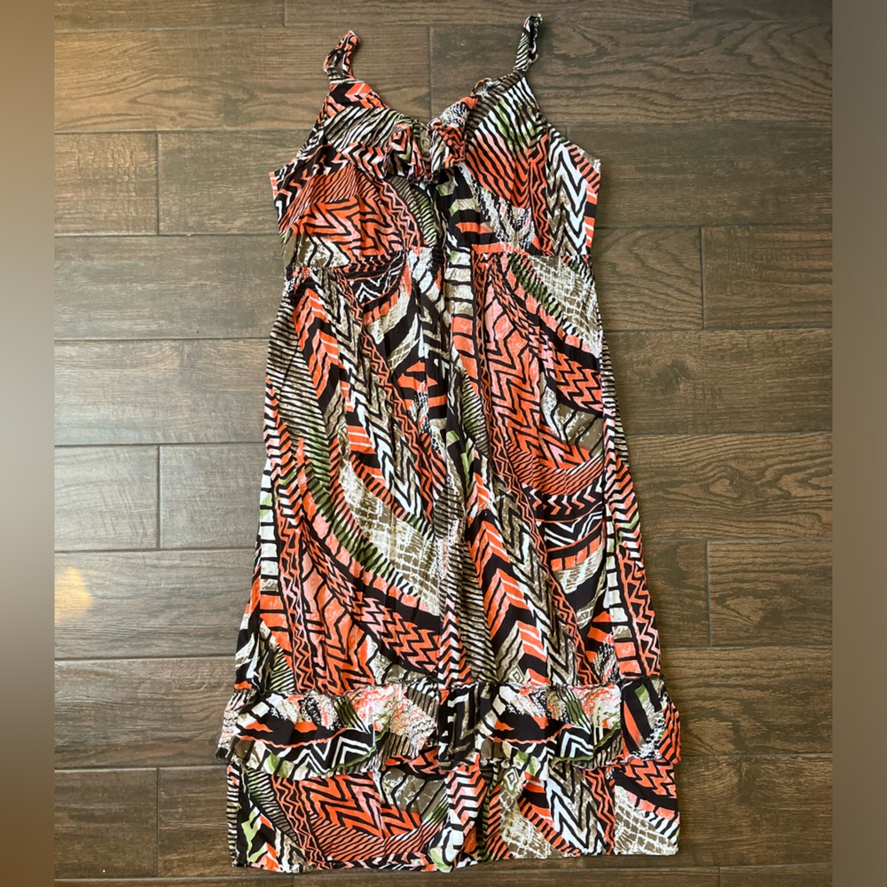 Metro 22 tropical orange and black 2X layered tier dress